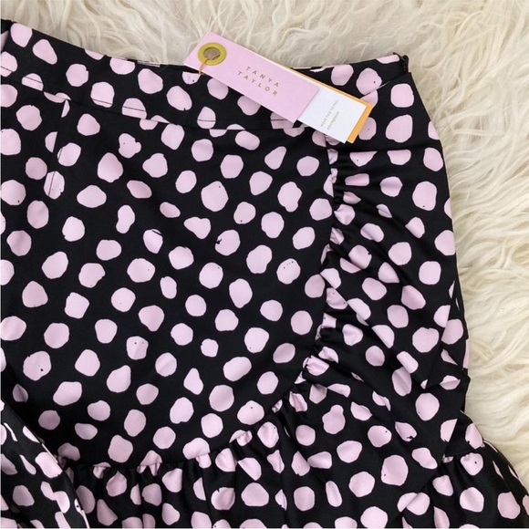 Tanya Taylor Daphne Polka Dot Flounce Ruffle Mini Skirt in Black & Pink - NWT - Picture 8 of 12